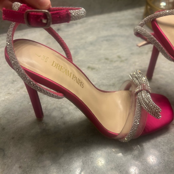 Dream Pairs Hot Pink Satin Crystal Bow Ankle-Strap Heel - Picture 4 of 9